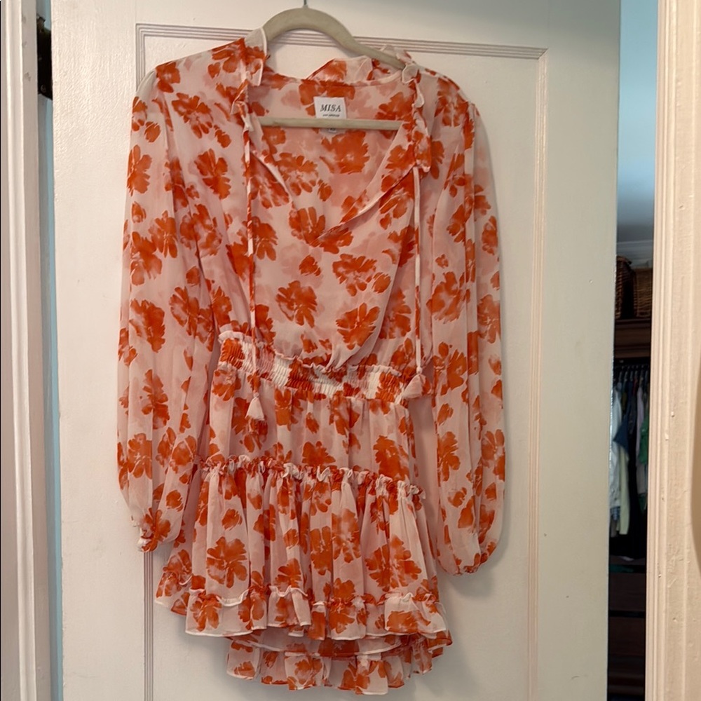 Misa Los Angeles Floral Mini Dress in Orange and White